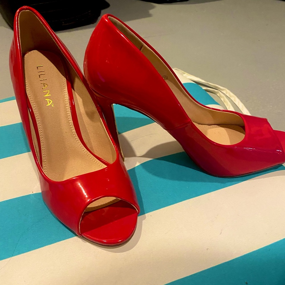 Liliana Red Peep Toe Heels